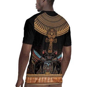 Winged Egypt Cats Rugby Jersey Hieroglyphs Alphabet Pattern