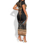 Winged Egypt Cats Short Sleeve Bodycon Dress Hieroglyphs Alphabet Pattern LT18