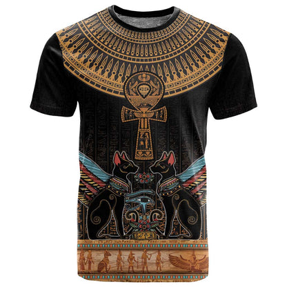 Winged Egypt Cats T shirt Hieroglyphs Alphabet Pattern