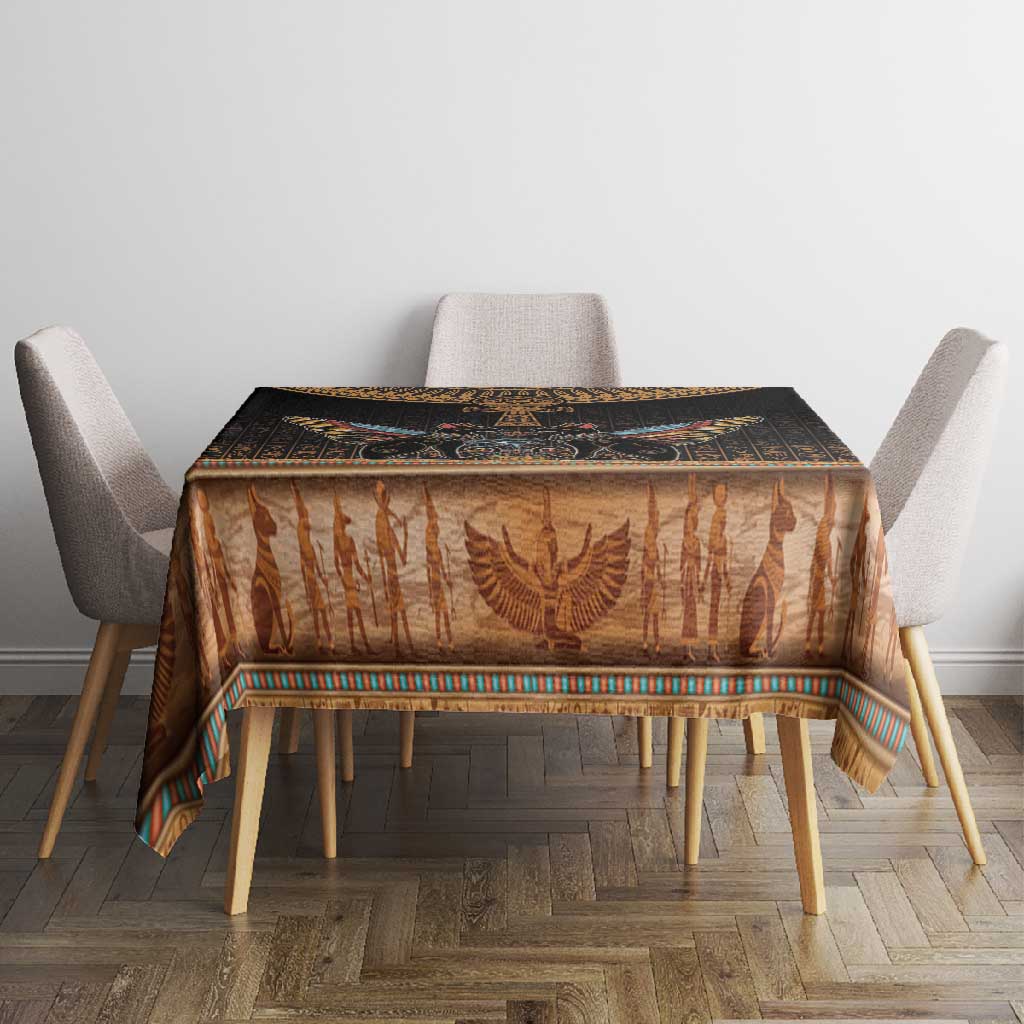 Winged Egypt Cats Tablecloth Hieroglyphs Alphabet Pattern