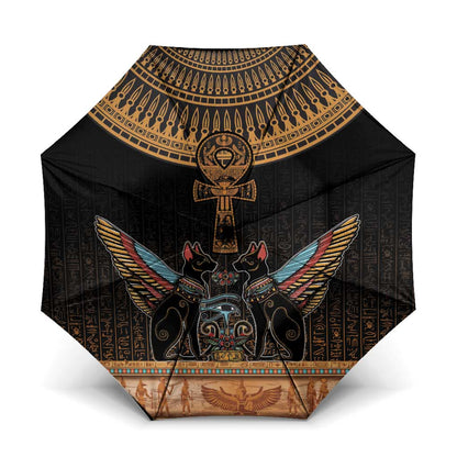 Winged Egypt Cats Umbrella Hieroglyphs Alphabet Pattern