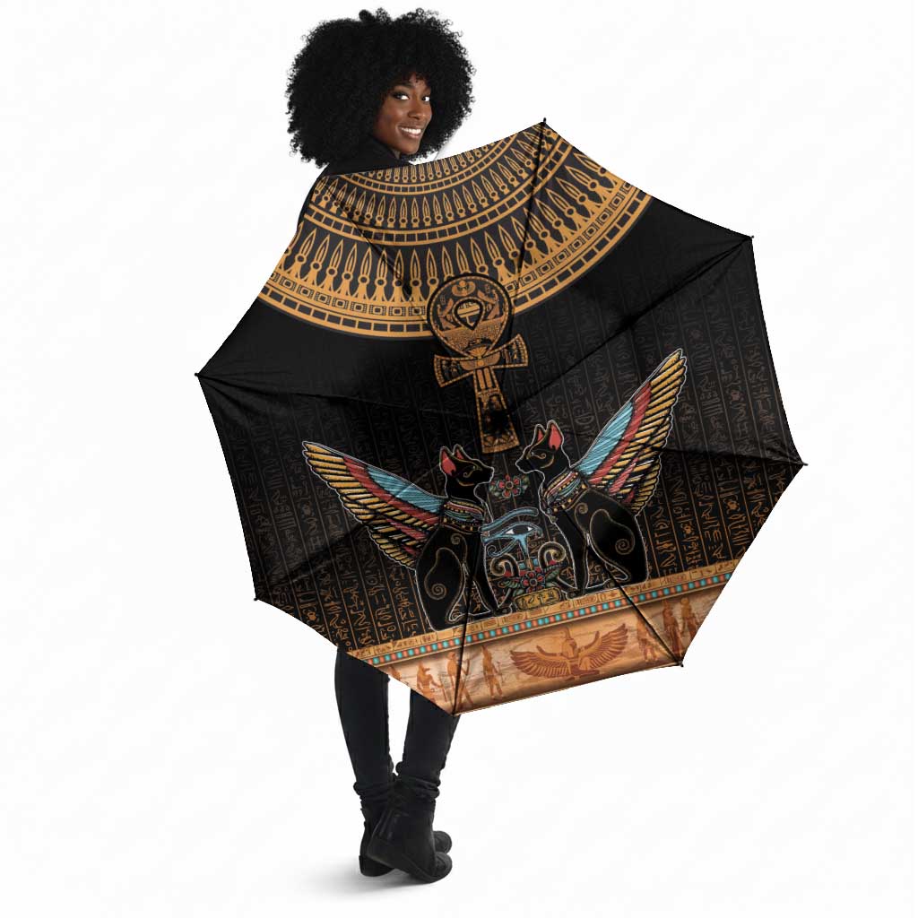 Winged Egypt Cats Umbrella Hieroglyphs Alphabet Pattern