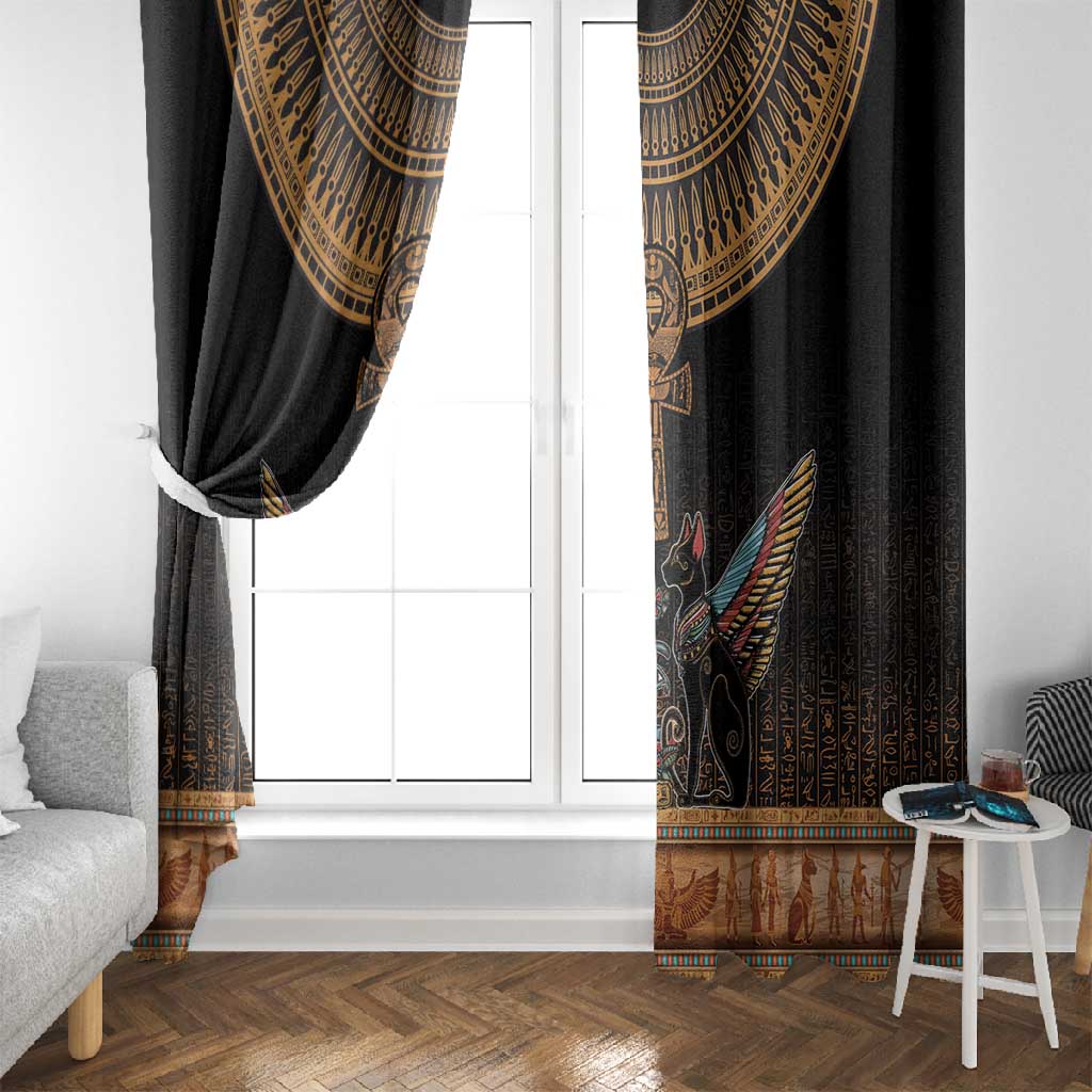 Winged Egypt Cats Window Curtain Hieroglyphs Alphabet Pattern