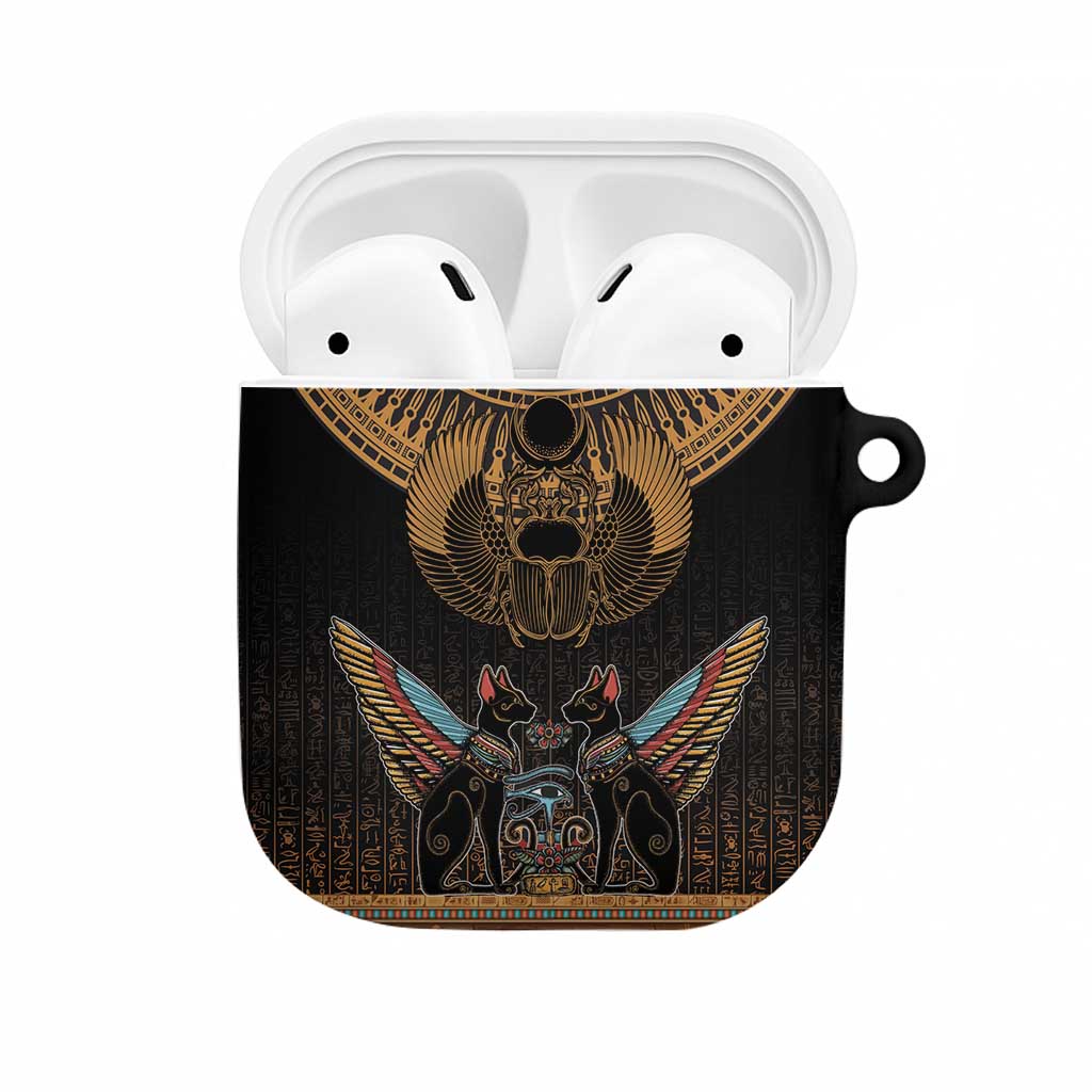 Ancient Egypt Scarab Beetle AirPods Case Hieroglyphs Alphabet Pattern