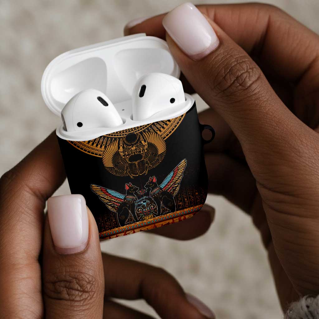 Ancient Egypt Scarab Beetle AirPods Case Hieroglyphs Alphabet Pattern