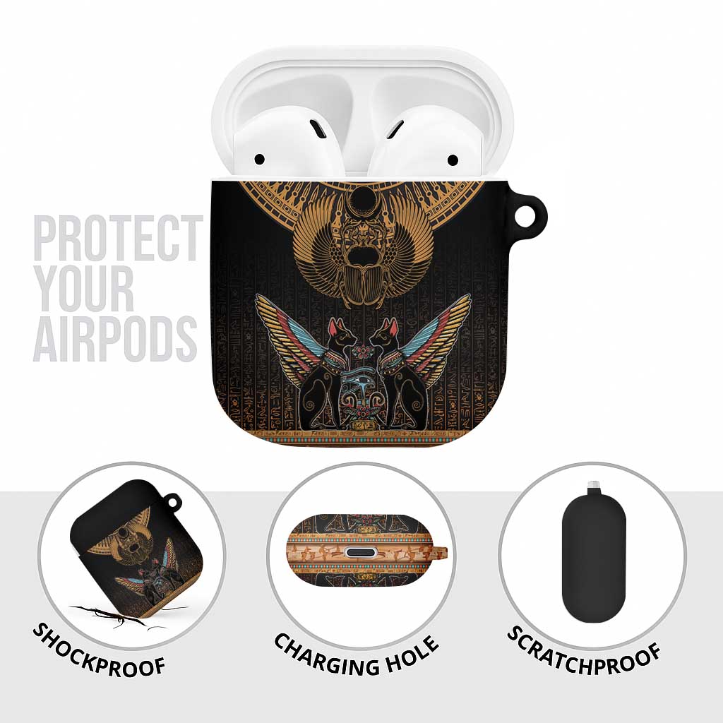 Ancient Egypt Scarab Beetle AirPods Case Hieroglyphs Alphabet Pattern