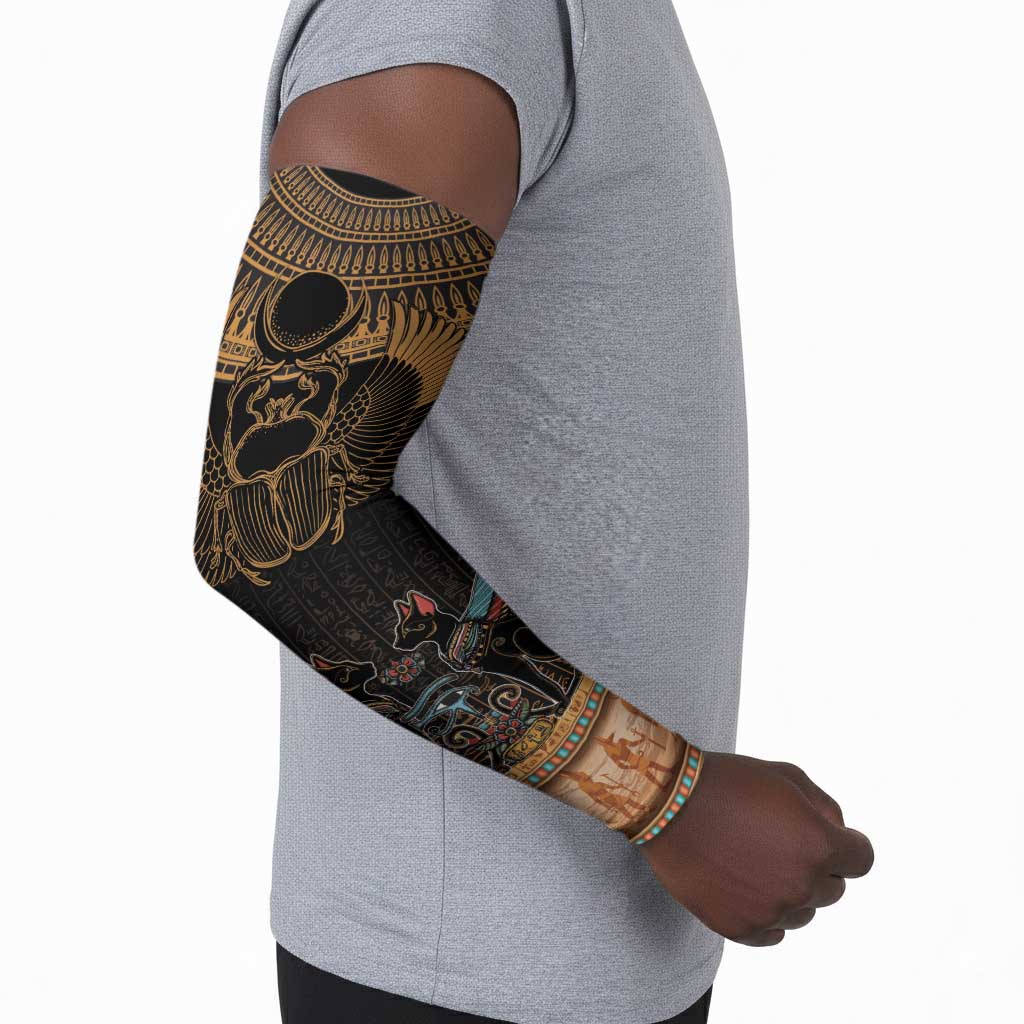 Ancient Egypt Scarab Beetle Arm Sleeves Hieroglyphs Alphabet Pattern