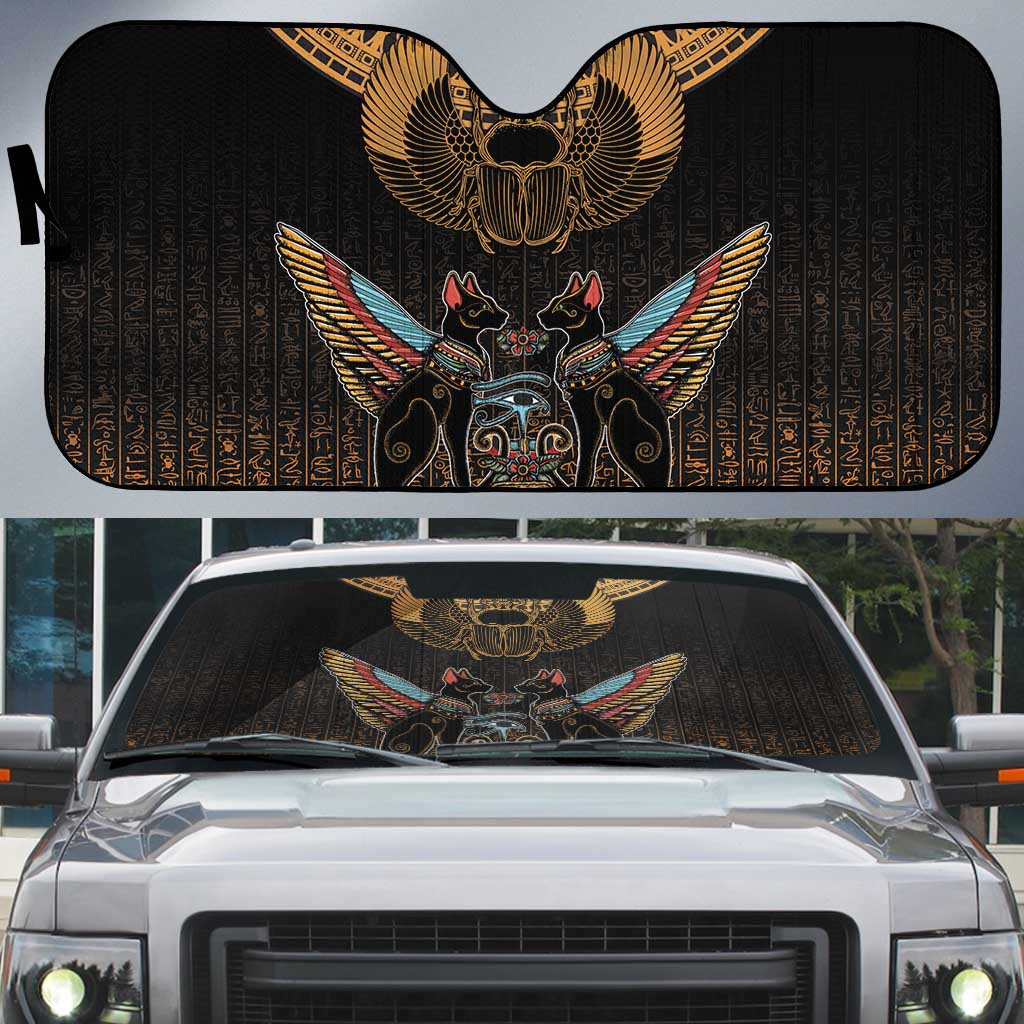 Ancient Egypt Scarab Beetle Auto Sun Shade Hieroglyphs Alphabet Pattern