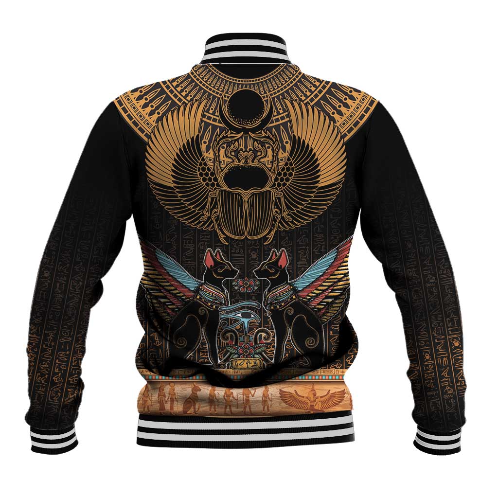 Ancient Egypt Scarab Beetle Baseball Jacket Hieroglyphs Alphabet Pattern