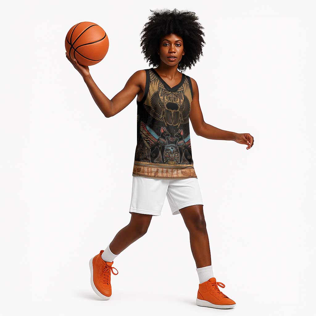 Ancient Egypt Scarab Beetle Basketball Jersey Hieroglyphs Alphabet Pattern LT18