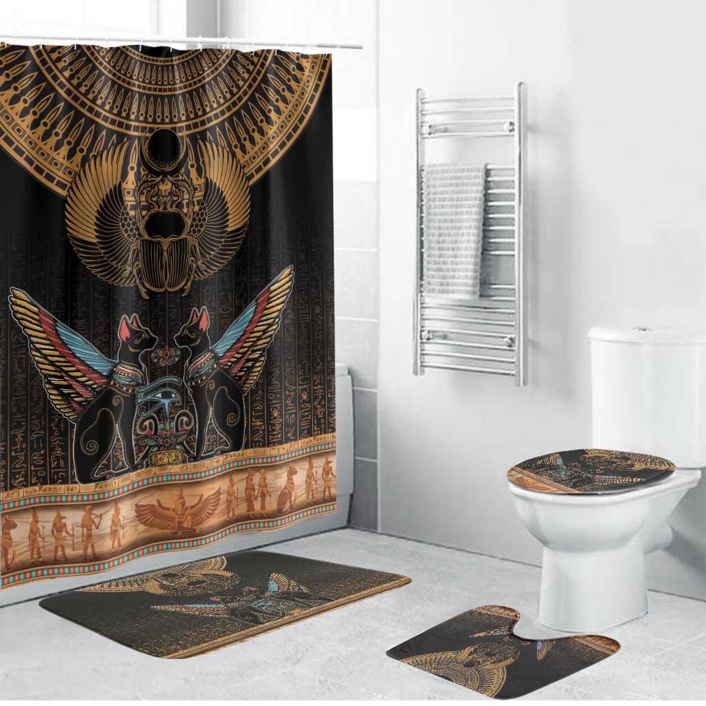 Ancient Egypt Scarab Beetle Bathroom Set Hieroglyphs Alphabet Pattern