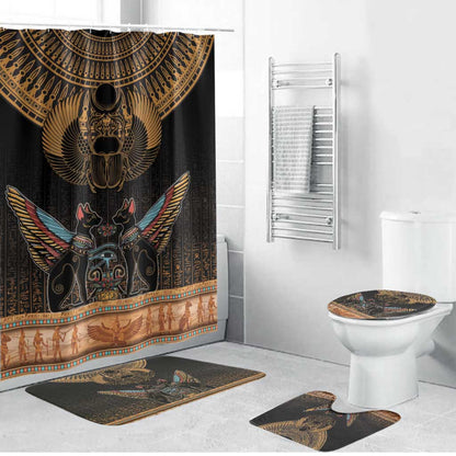 Ancient Egypt Scarab Beetle Bathroom Set Hieroglyphs Alphabet Pattern