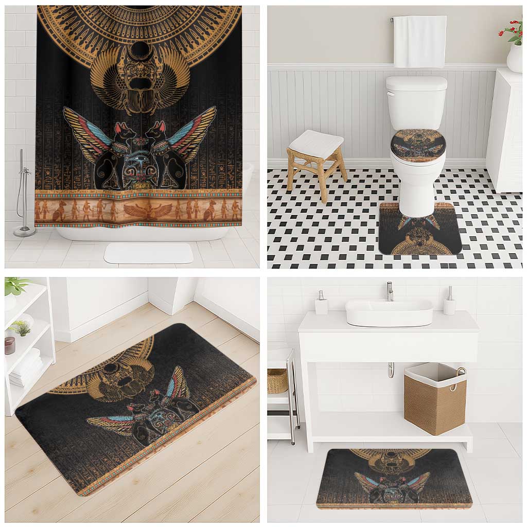 Ancient Egypt Scarab Beetle Bathroom Set Hieroglyphs Alphabet Pattern