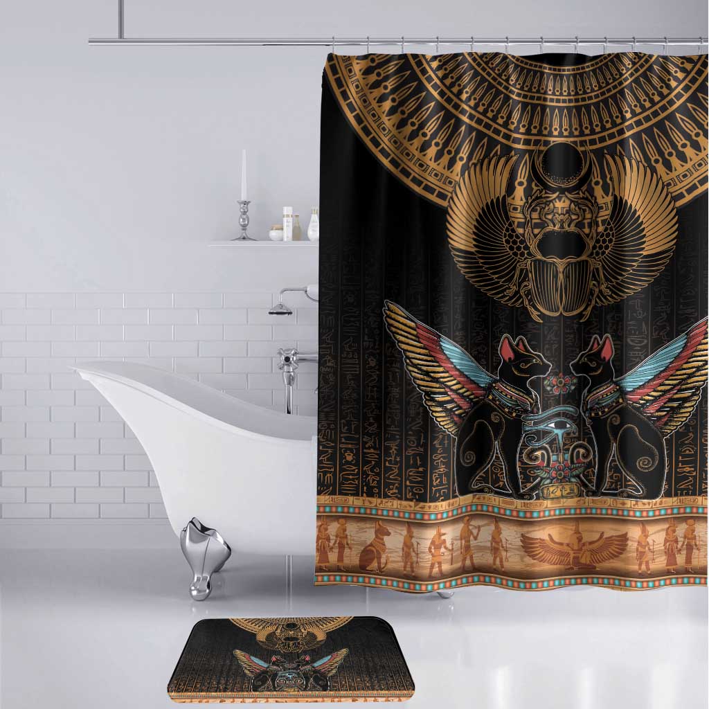 Ancient Egypt Scarab Beetle Bathroom Set Hieroglyphs Alphabet Pattern