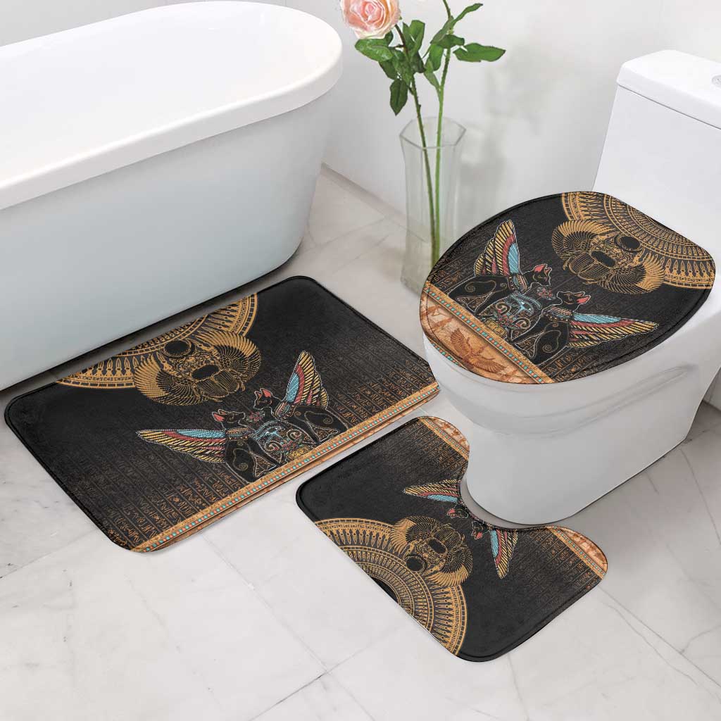 Ancient Egypt Scarab Beetle Bathroom Set Hieroglyphs Alphabet Pattern
