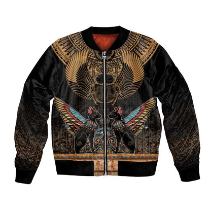 Ancient Egypt Scarab Beetle Bomber Jacket Hieroglyphs Alphabet Pattern