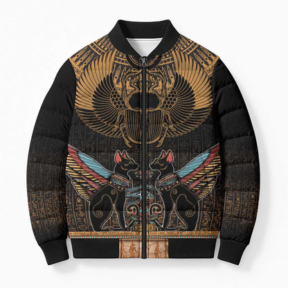 Ancient Egypt Scarab Beetle Bomber Puffer Jacket Hieroglyphs Alphabet Pattern
