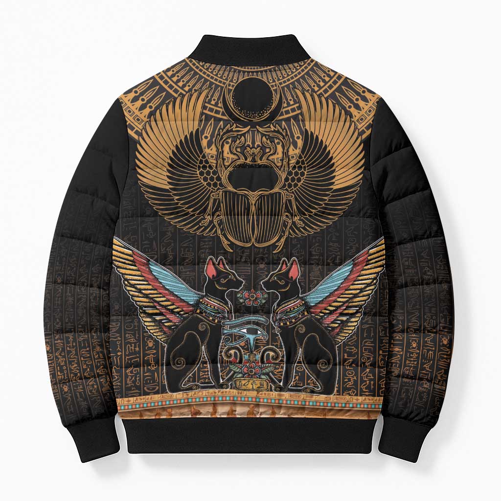 Ancient Egypt Scarab Beetle Bomber Puffer Jacket Hieroglyphs Alphabet Pattern