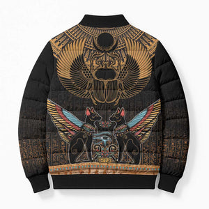 Ancient Egypt Scarab Beetle Bomber Puffer Jacket Hieroglyphs Alphabet Pattern
