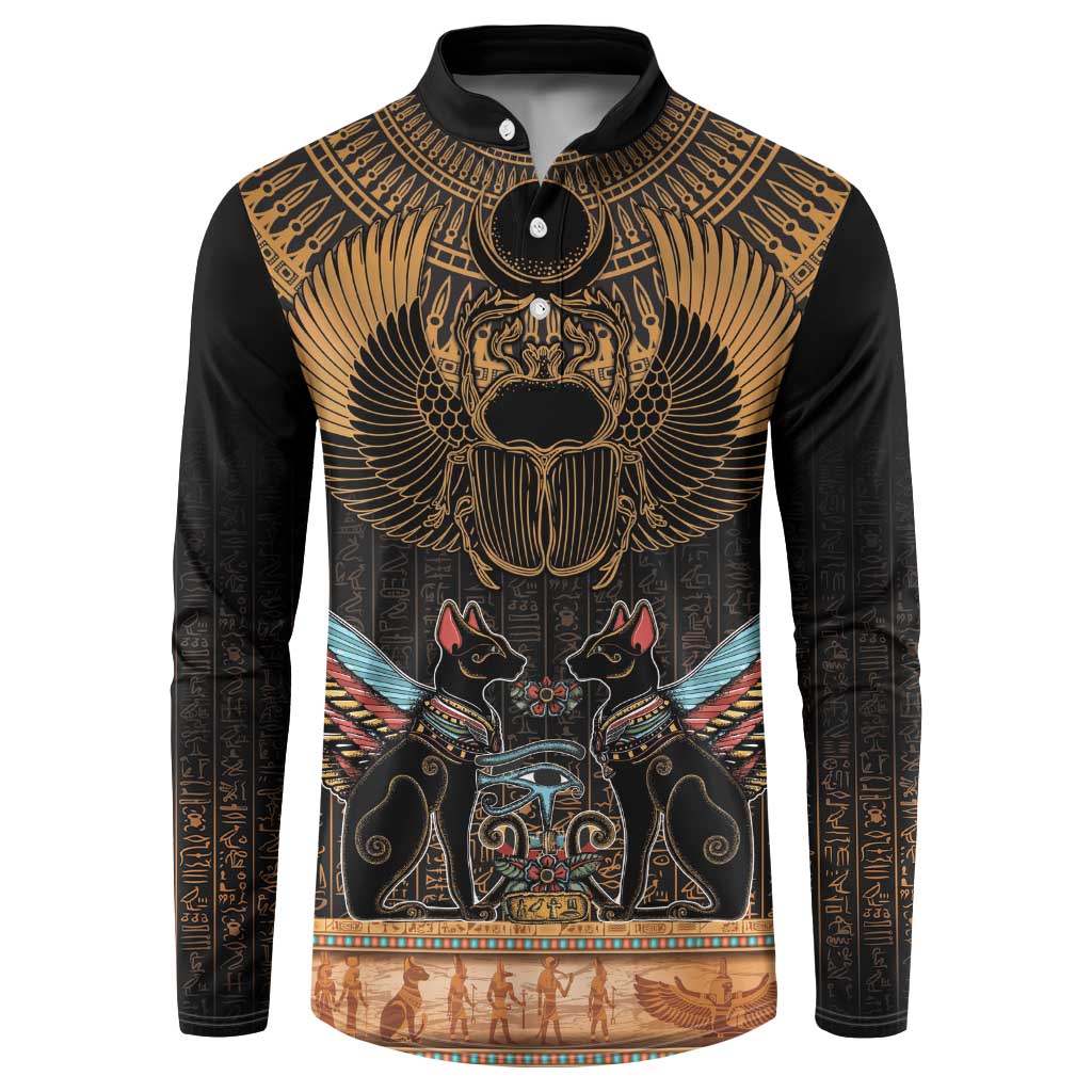 Ancient Egypt Scarab Beetle Button Sweatshirt Hieroglyphs Alphabet Pattern