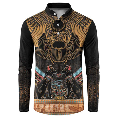 Ancient Egypt Scarab Beetle Button Sweatshirt Hieroglyphs Alphabet Pattern