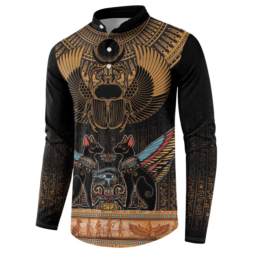Ancient Egypt Scarab Beetle Button Sweatshirt Hieroglyphs Alphabet Pattern
