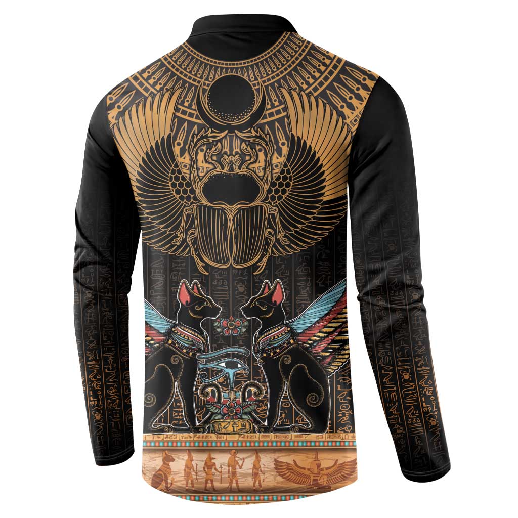 Ancient Egypt Scarab Beetle Button Sweatshirt Hieroglyphs Alphabet Pattern