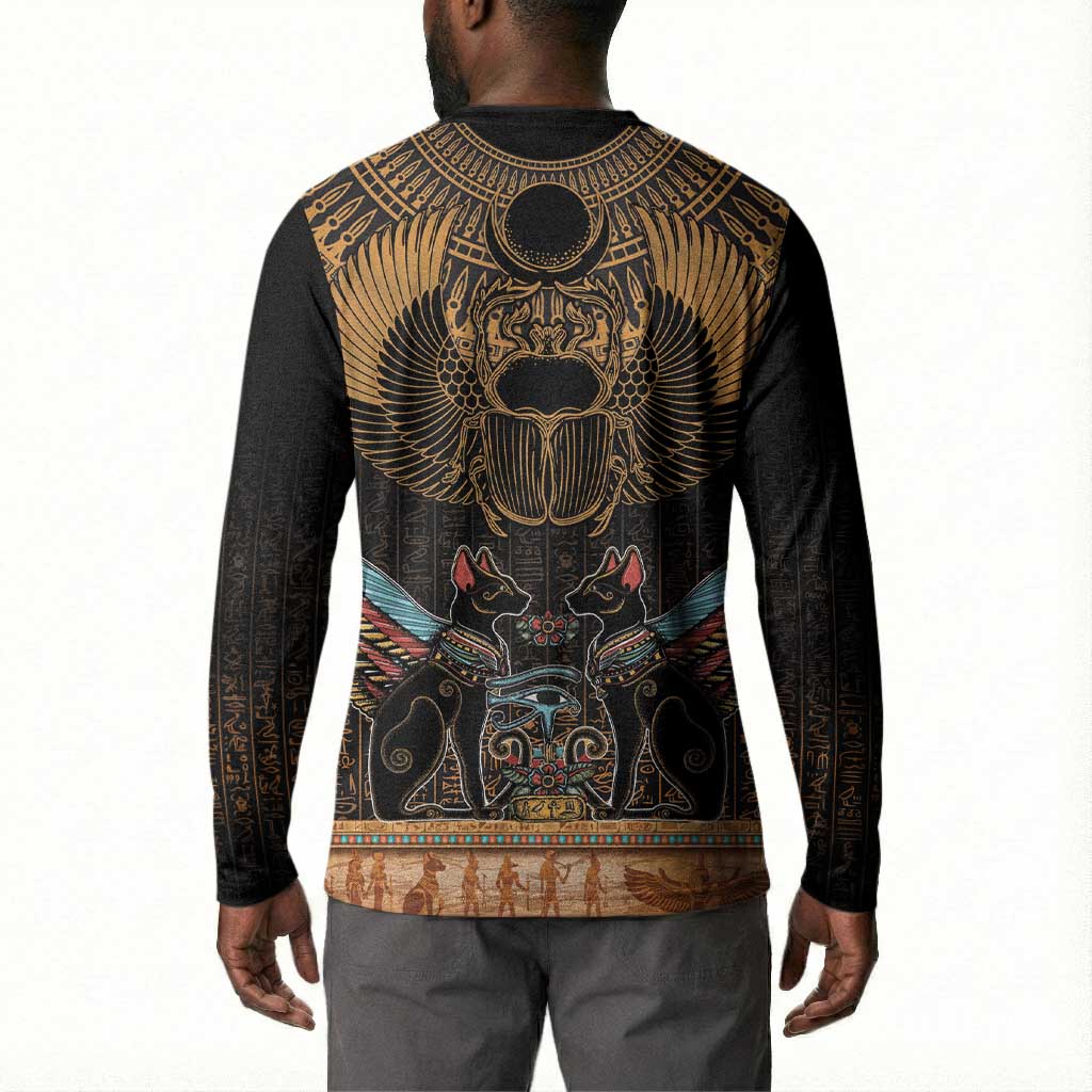 Ancient Egypt Scarab Beetle Button Sweatshirt Hieroglyphs Alphabet Pattern