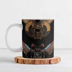 Ancient Egypt Scarab Beetle Ceramic Mug Hieroglyphs Alphabet Pattern