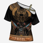 Ancient Egypt Scarab Beetle Cross Shoulder Shirt Hieroglyphs Alphabet Pattern