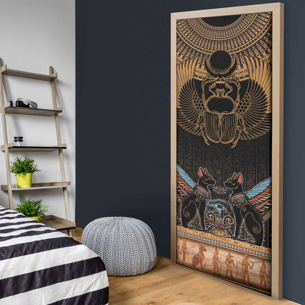 Ancient Egypt Scarab Beetle Door Cover Hieroglyphs Alphabet Pattern