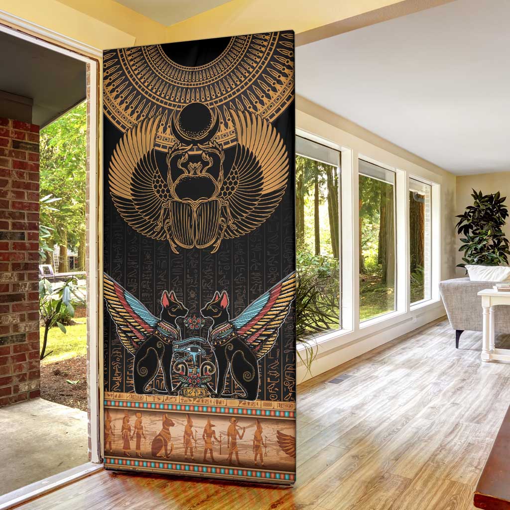 Ancient Egypt Scarab Beetle Door Cover Hieroglyphs Alphabet Pattern
