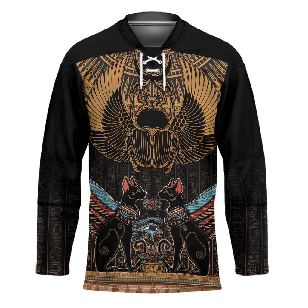 Ancient Egypt Scarab Beetle Hockey Jersey Hieroglyphs Alphabet Pattern