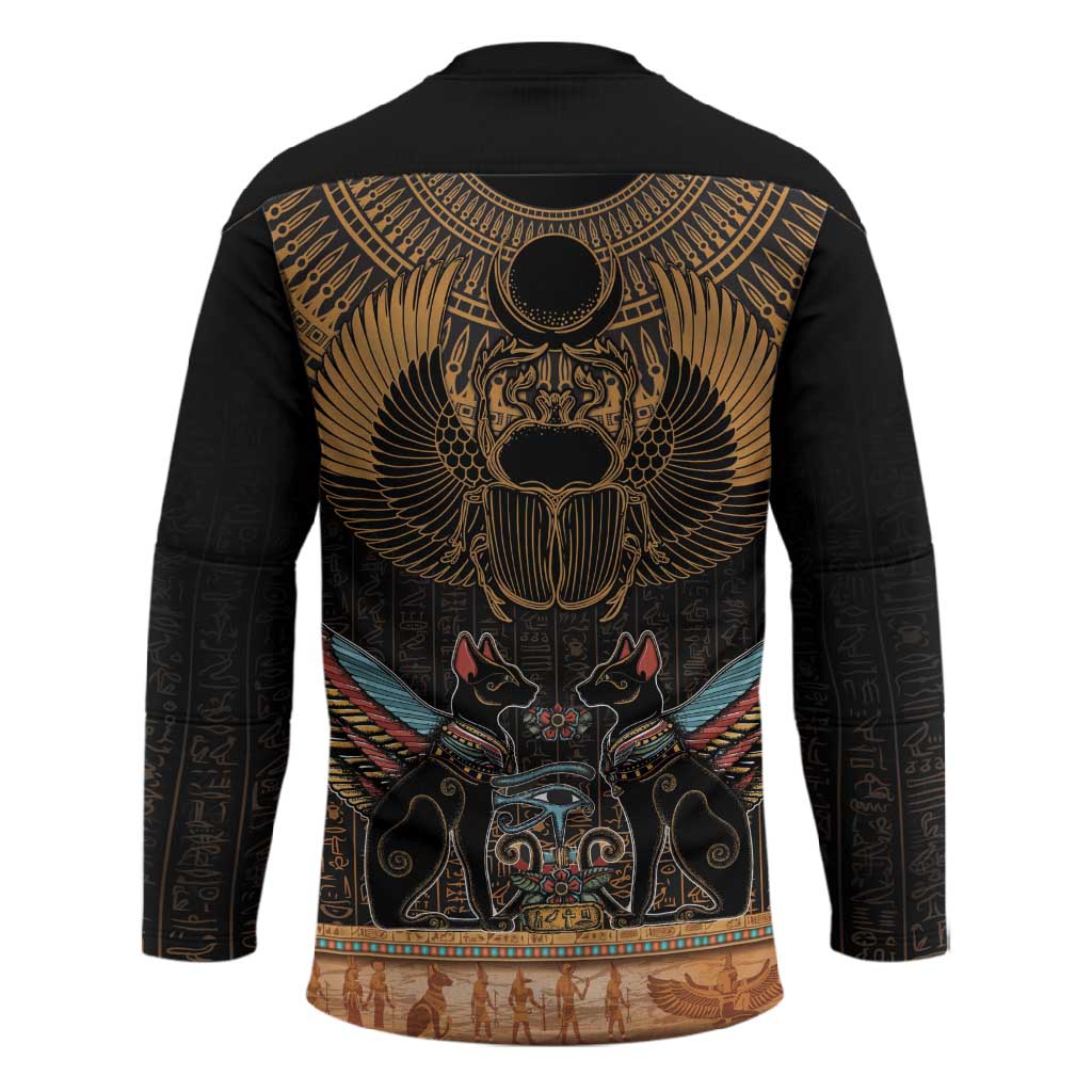 Ancient Egypt Scarab Beetle Hockey Jersey Hieroglyphs Alphabet Pattern
