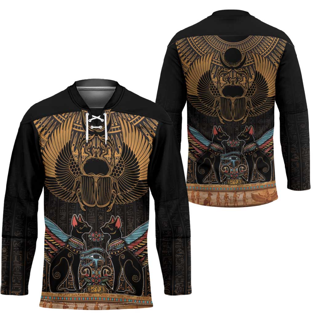 Ancient Egypt Scarab Beetle Hockey Jersey Hieroglyphs Alphabet Pattern