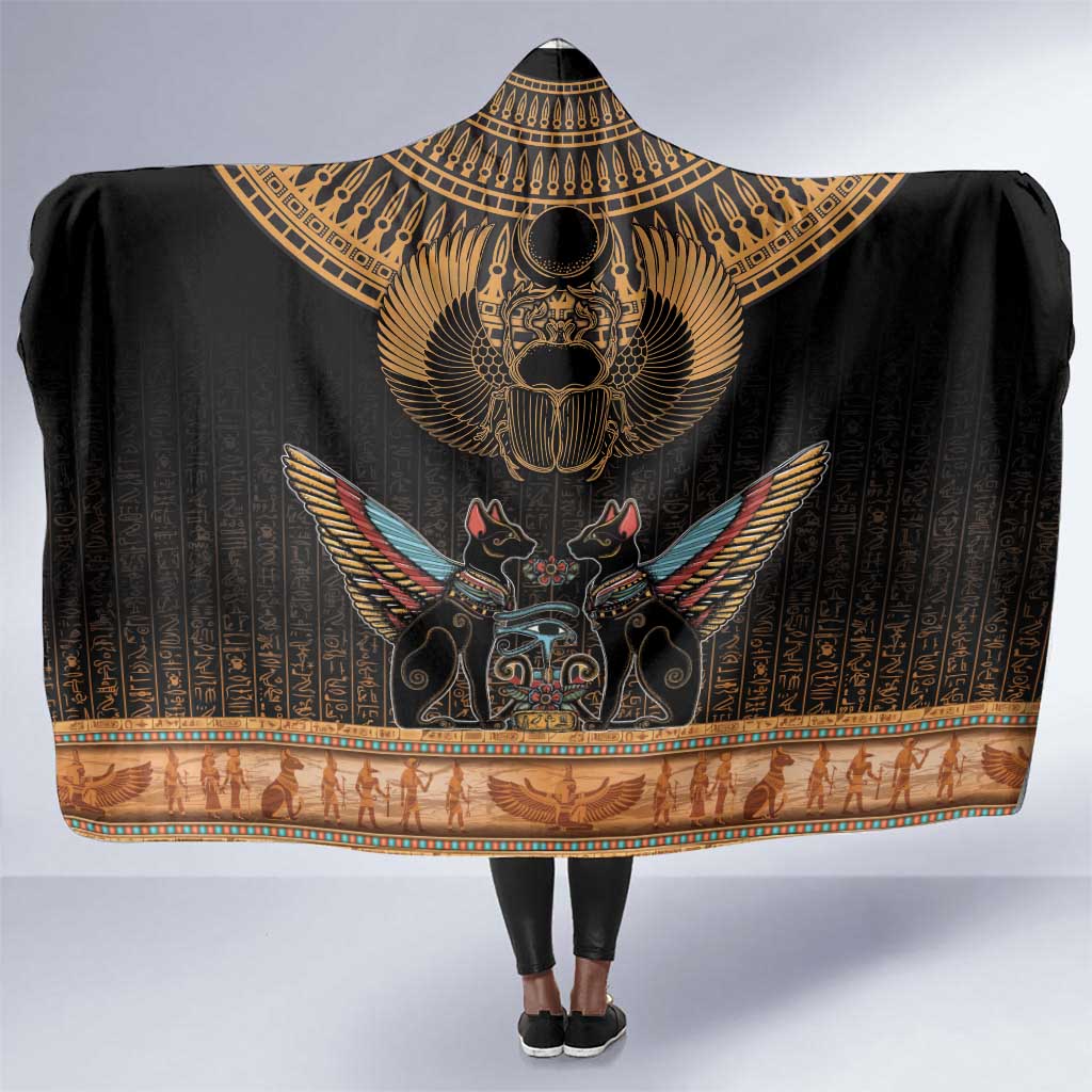 Ancient Egypt Scarab Beetle Hooded Blanket Hieroglyphs Alphabet Pattern