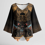 Ancient Egypt Scarab Beetle Kimono Sleeve Blouse Hieroglyphs Alphabet Pattern