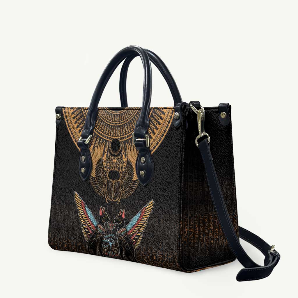 Ancient Egypt Scarab Beetle Leather Bag Hieroglyphs Alphabet Pattern