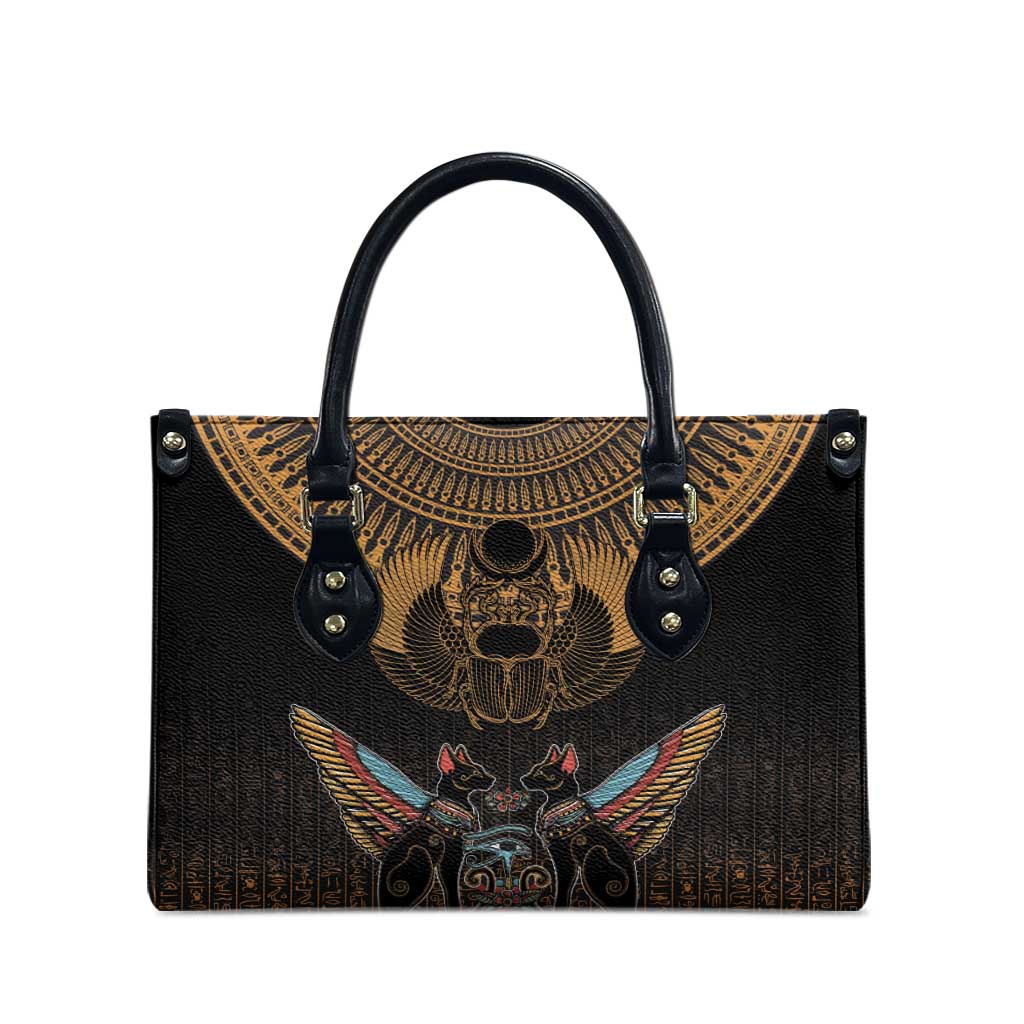 Ancient Egypt Scarab Beetle Leather Bag Hieroglyphs Alphabet Pattern