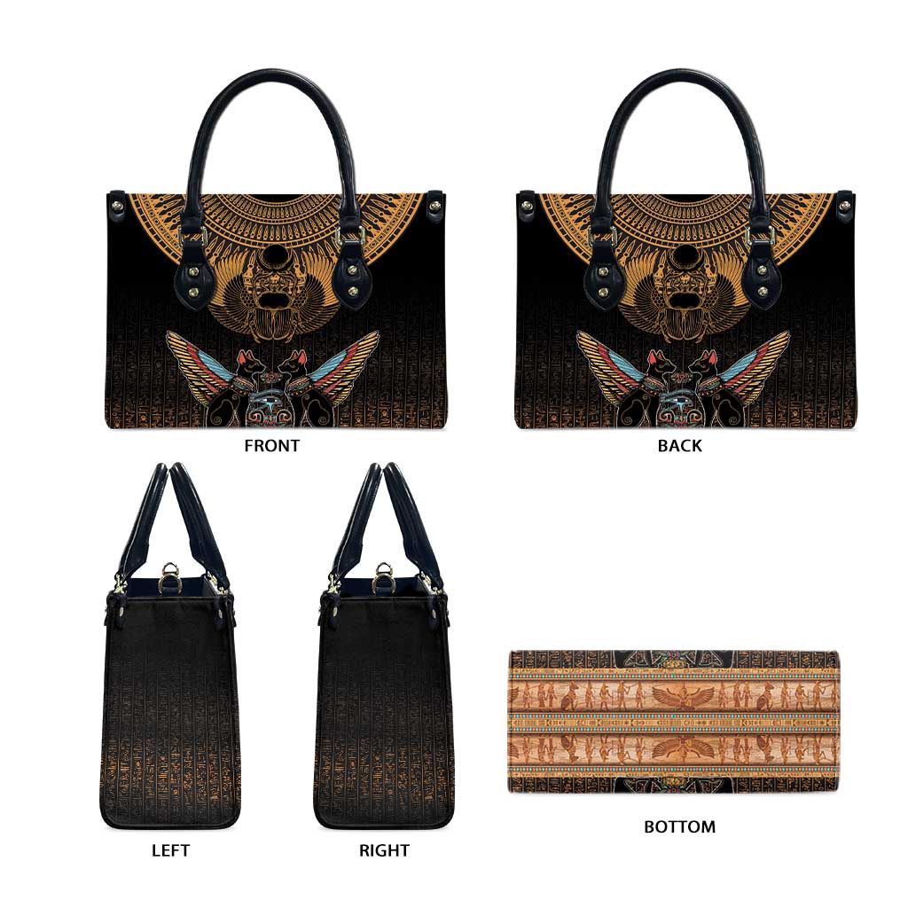 Ancient Egypt Scarab Beetle Leather Bag Hieroglyphs Alphabet Pattern