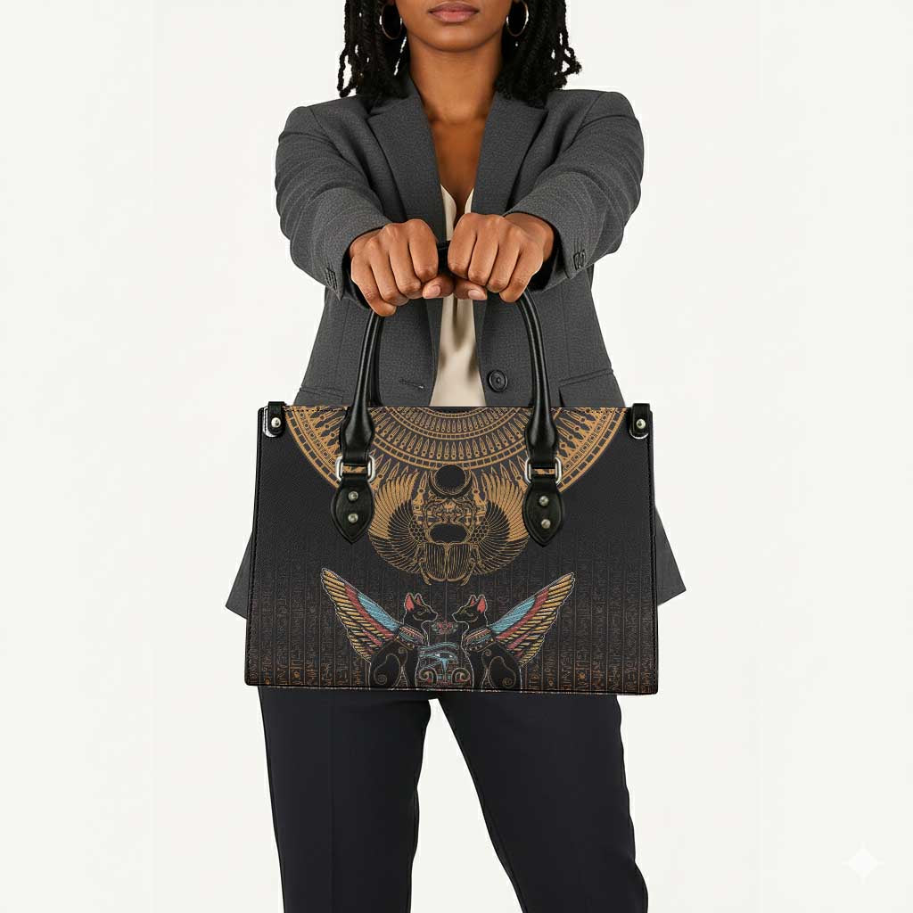 Ancient Egypt Scarab Beetle Leather Bag Hieroglyphs Alphabet Pattern