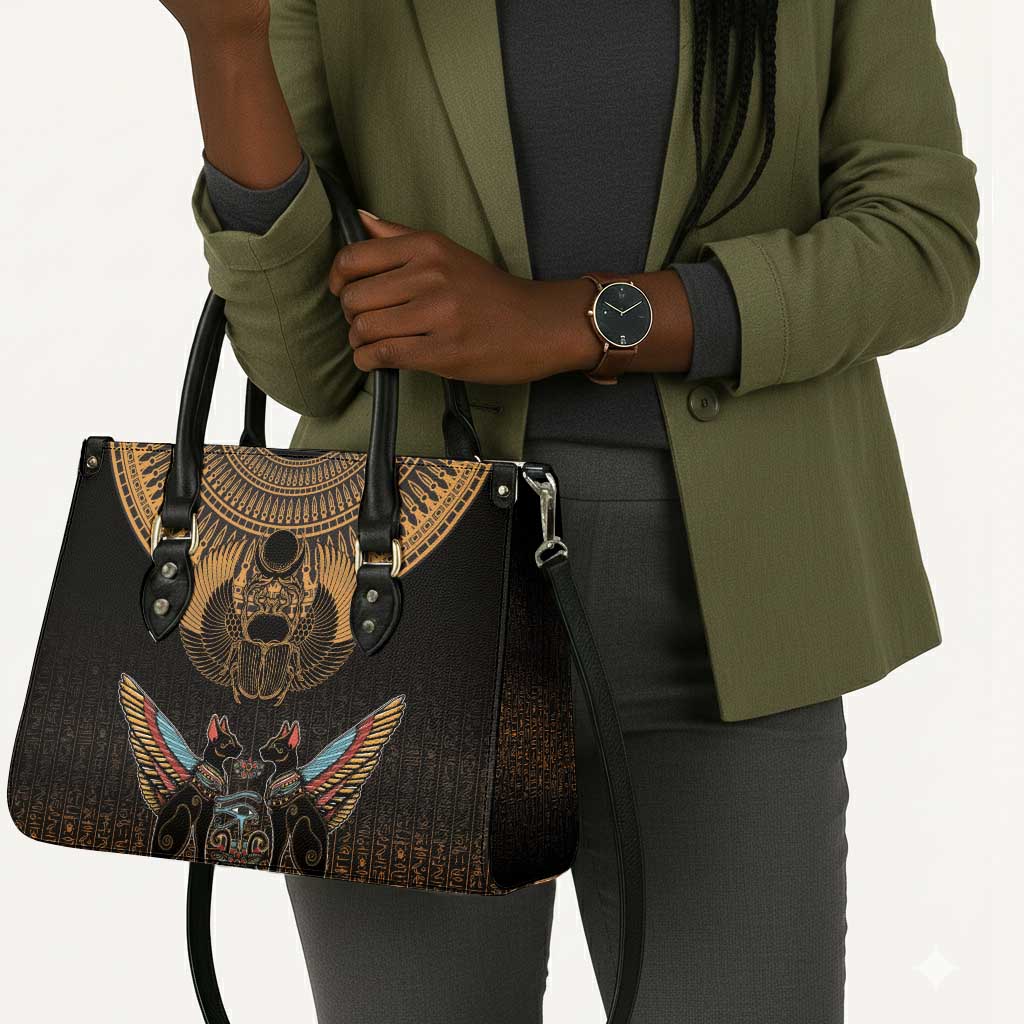 Ancient Egypt Scarab Beetle Leather Bag Hieroglyphs Alphabet Pattern