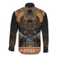 Ancient Egypt Scarab Beetle Long Sleeve Button Shirt Hieroglyphs Alphabet Pattern