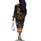 Ancient Egypt Scarab Beetle Off The Shoulder Long Sleeve Dress Hieroglyphs Alphabet Pattern