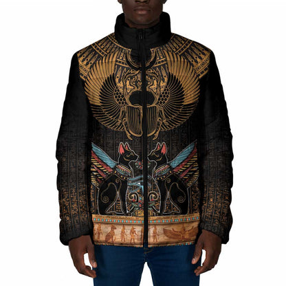 Ancient Egypt Scarab Beetle Padded Jacket Hieroglyphs Alphabet Pattern