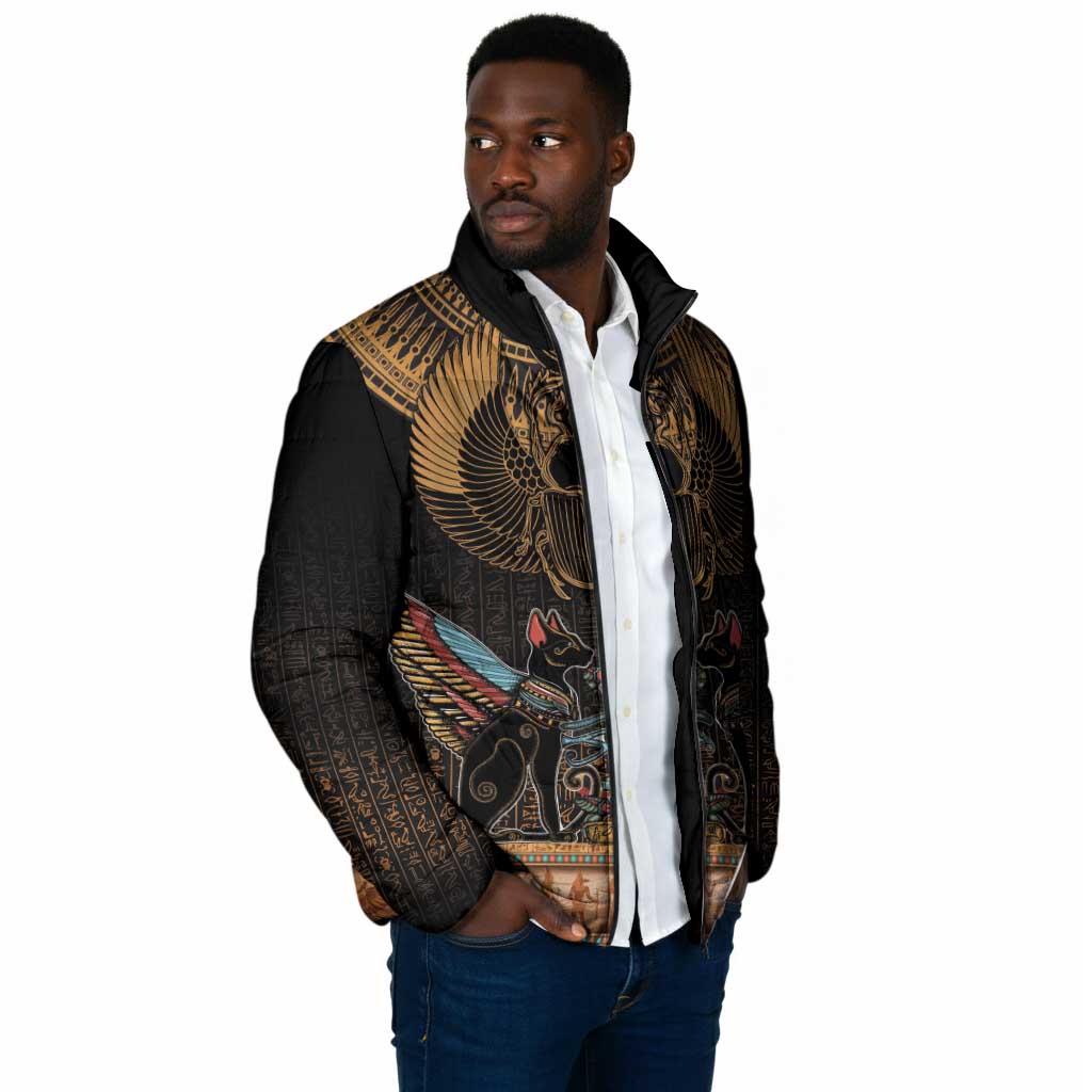 Ancient Egypt Scarab Beetle Padded Jacket Hieroglyphs Alphabet Pattern