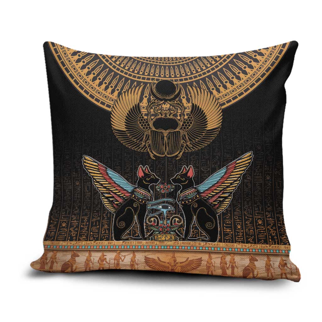 Ancient Egypt Scarab Beetle Pillow Cover Hieroglyphs Alphabet Pattern
