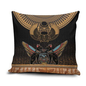 Ancient Egypt Scarab Beetle Pillow Cover Hieroglyphs Alphabet Pattern