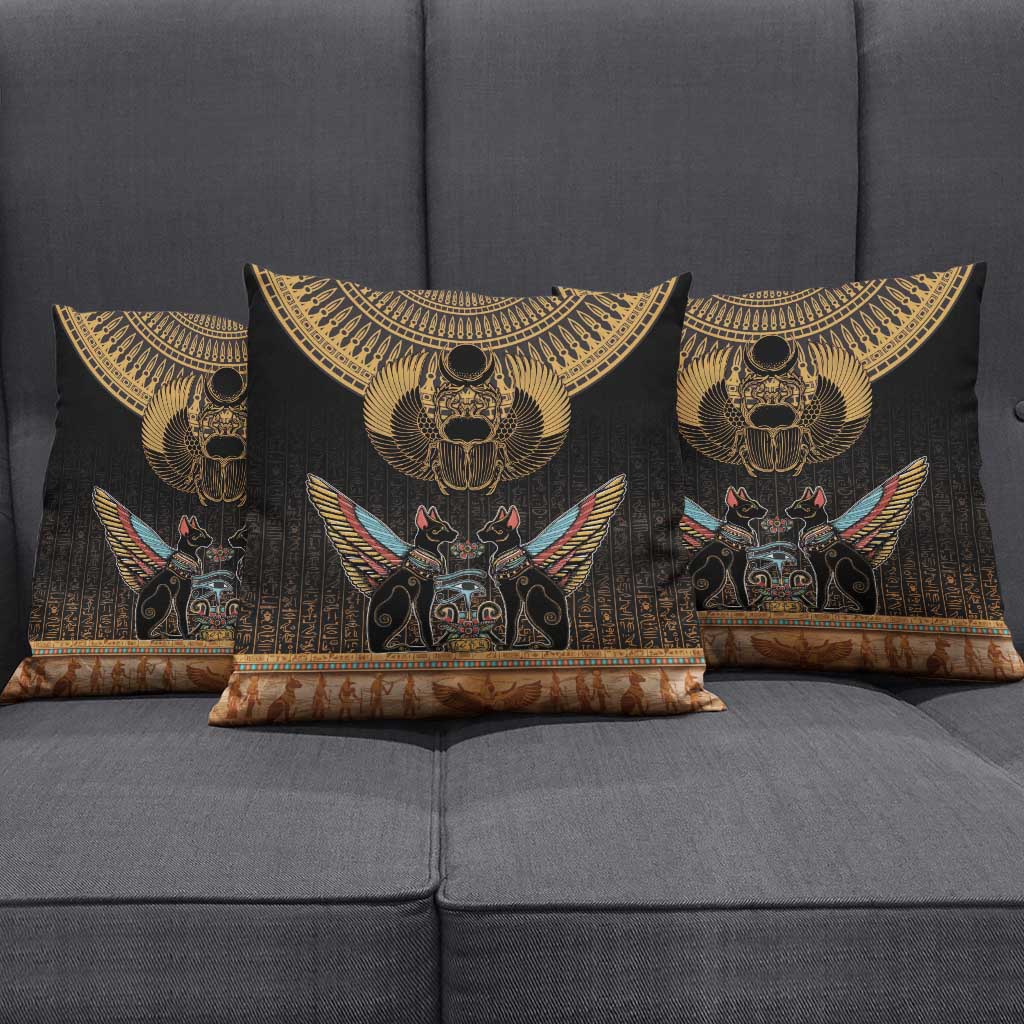 Ancient Egypt Scarab Beetle Pillow Cover Hieroglyphs Alphabet Pattern