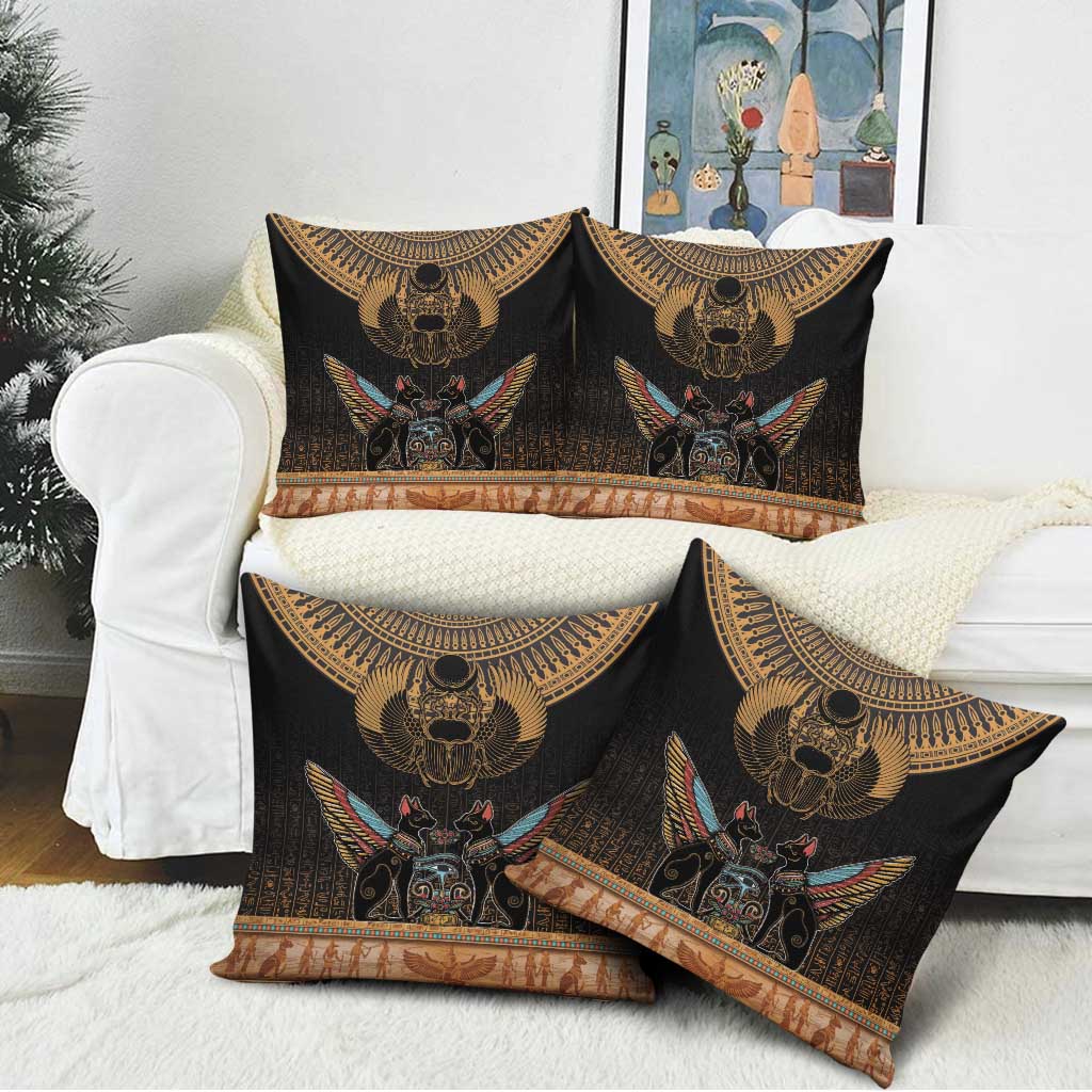 Ancient Egypt Scarab Beetle Pillow Cover Hieroglyphs Alphabet Pattern